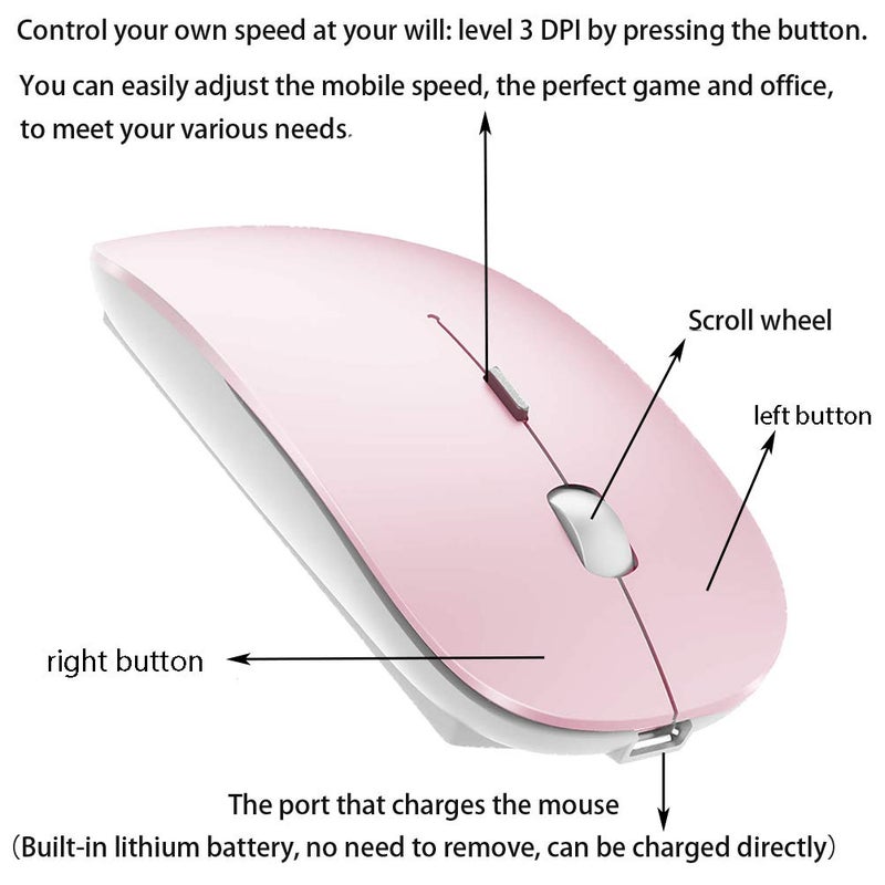PEIBO Bluetooth Wireless Mouse for Laptop mac MacBook ipad MacBook air MacBook pro pc Desktop Computer Windows Chromebook Notebook (Pink White) - Image 4
